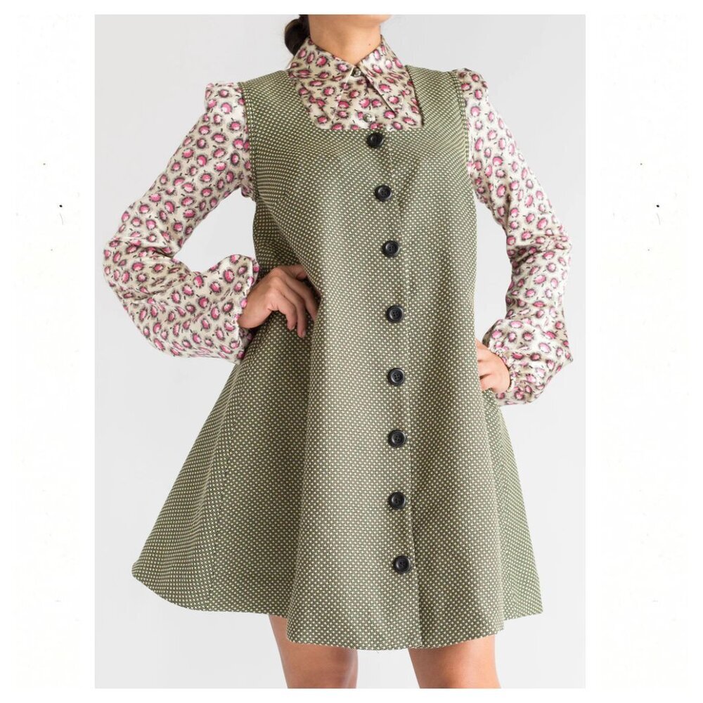 Bianca Balti Maternity Doheny Dress Green Yellow Checked Weave